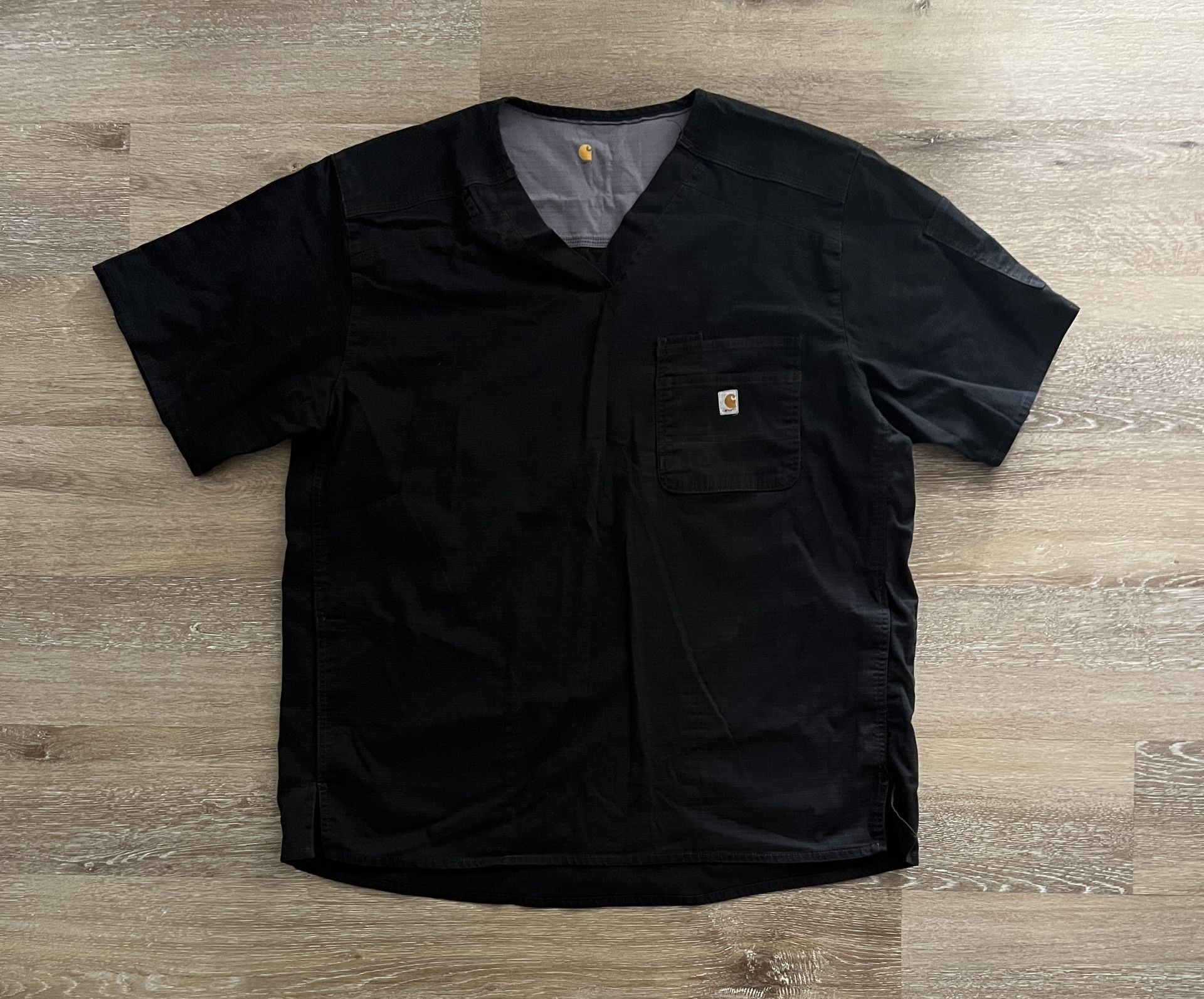 Carhartt Scrub Top Mens Size XL Black Short Sleeve V Neck Utility Ripstop Work