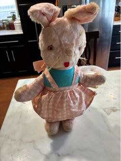 Vintage 1950s Gund Creations Stuffed Easter Bunny Pink Dress