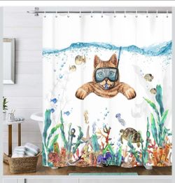 Funny Cat Snorkeling Shower Curtain