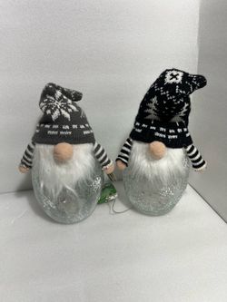 Christmas Gnome Crackle Glass Figurines Set of 2
