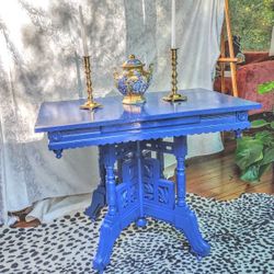 VERY RARE and Elaborate/Ornate Design Antique Victorian Eastlake Parlor/2 Seater Dining table/ Table Elaborate Base with Wooden Wheels