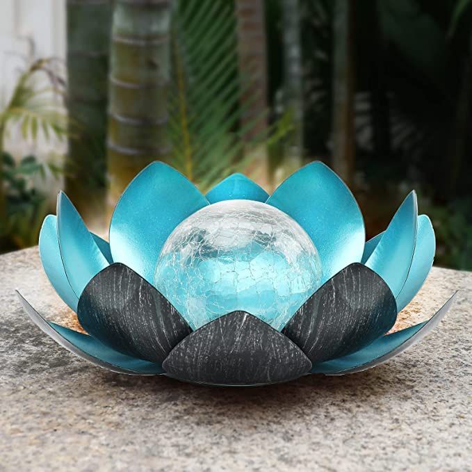 Lotus Solar Lights Outdoor,Solar LED Powered Garden Light Waterproof for Decor Tabletop Ground Yard Patio Walkway Landscape,Metal Glass LED Lotus Flow