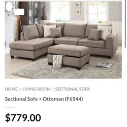 Beige Sectional Sofa With Ottoman 