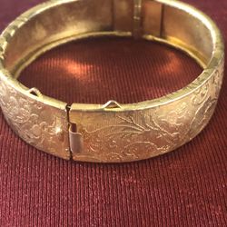 Vintage Gold Washed Bracelet With Etchings Cuff Style 