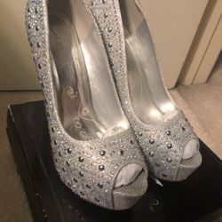 Bedazzled Silver Prom Pumps/Heels