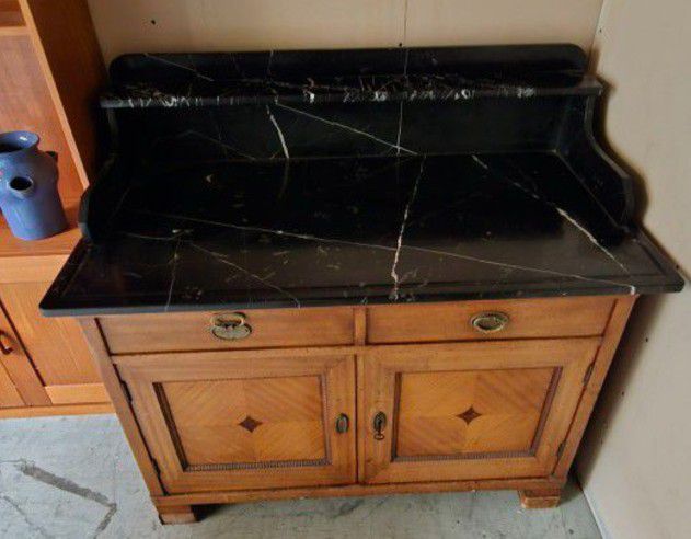 Antique Marble Top Dry Sink Wash Stand Cabinet Base  with key