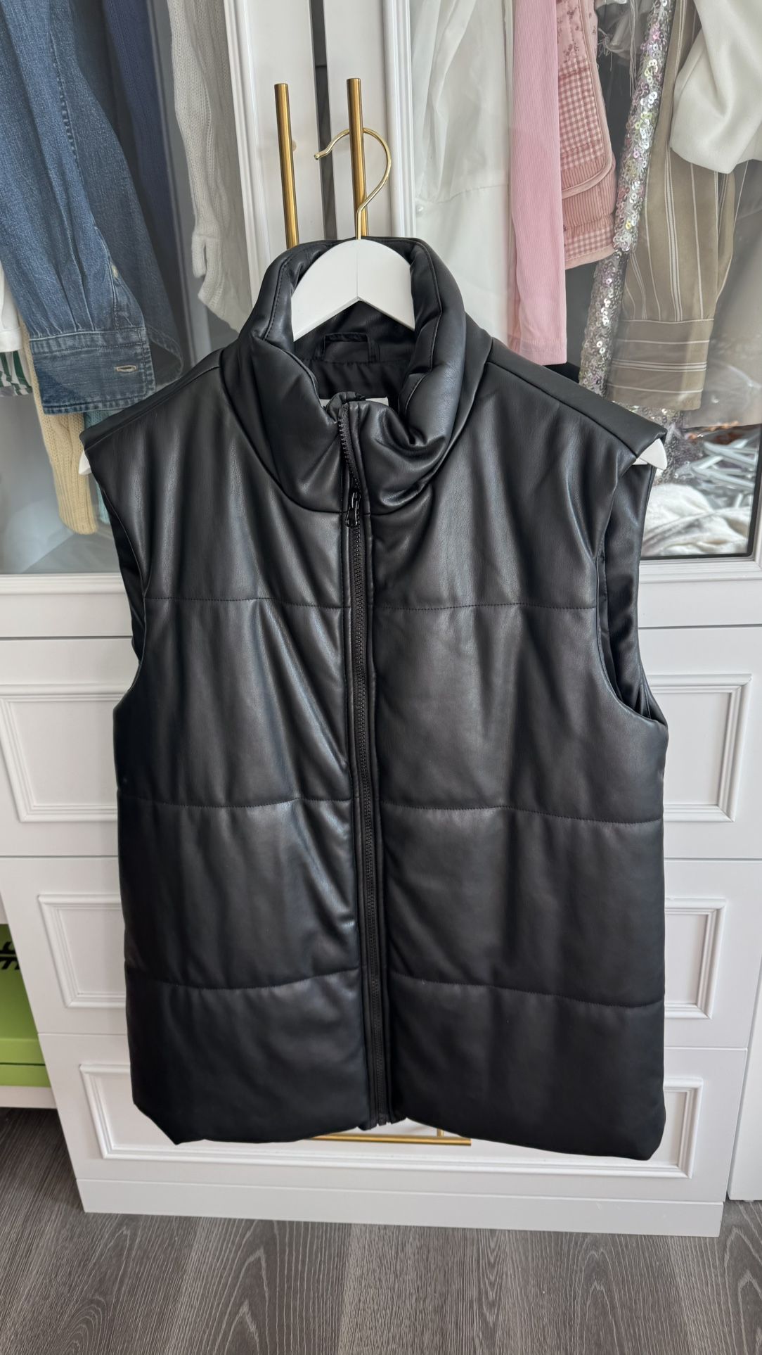 Black Faux Leather Puffer Vest