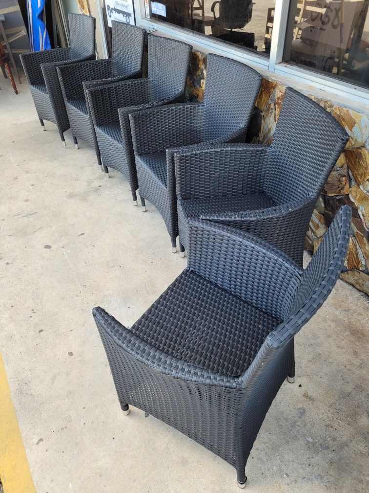 6 gray Outsunny Rattan Wicker Outdoor Dining Arm Chairs. Patio chairs, furniture. Sillas de exterior