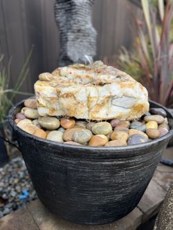 Custom Hand-Carved & Drilled Petrified Wood Outdoor Water Fountain