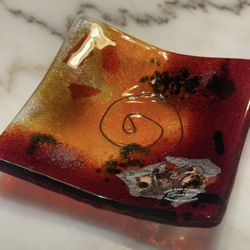 Brand new 6”x6” handmade in Greece art glass dish 