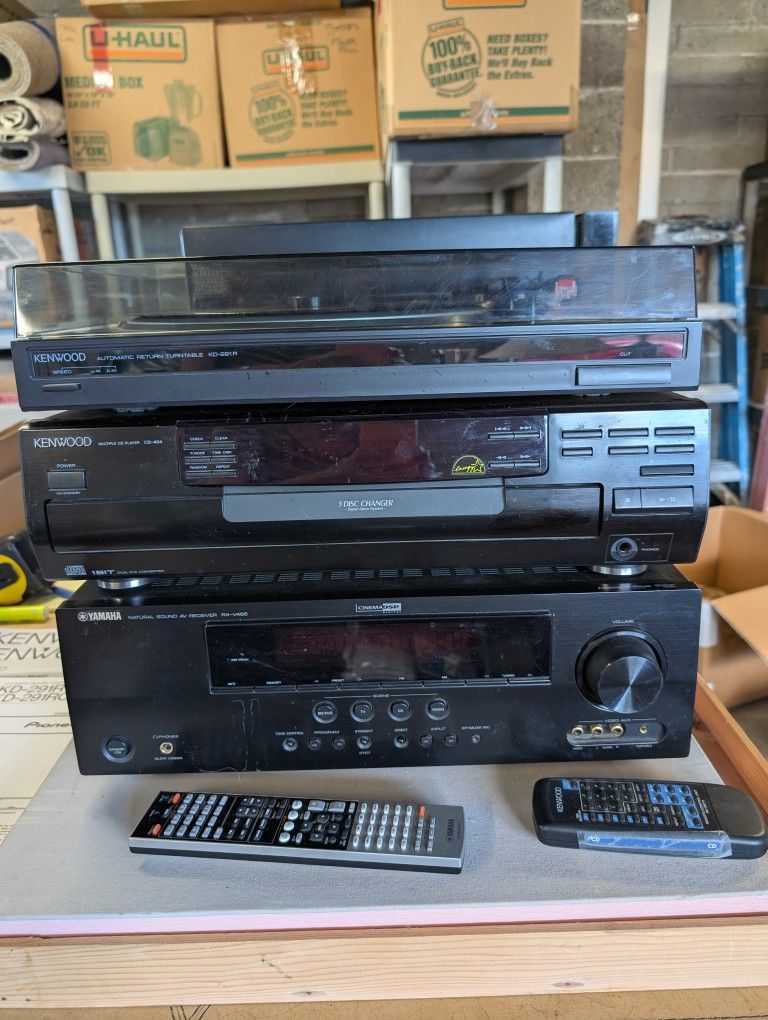 Yamaha Receiver, Kenwood 5 Disc Player & Kenwood Turntable