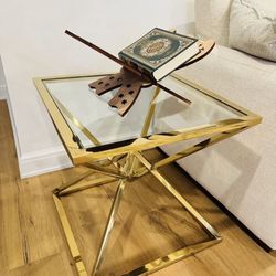 2 gold glass tables
