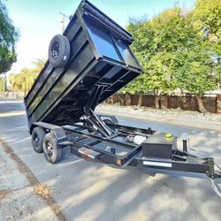 HEAVY DUTY 8 LUGS TIRES  8X14X4 SCISSORS HOIST SYSTEM CAPACITY 7 TON,SET RAMPS,ROLLING TARP,SPARE TIRE, 4 WHEELS ELECTRIC BRAKES, LED LIGHTS,ADJUSTABL