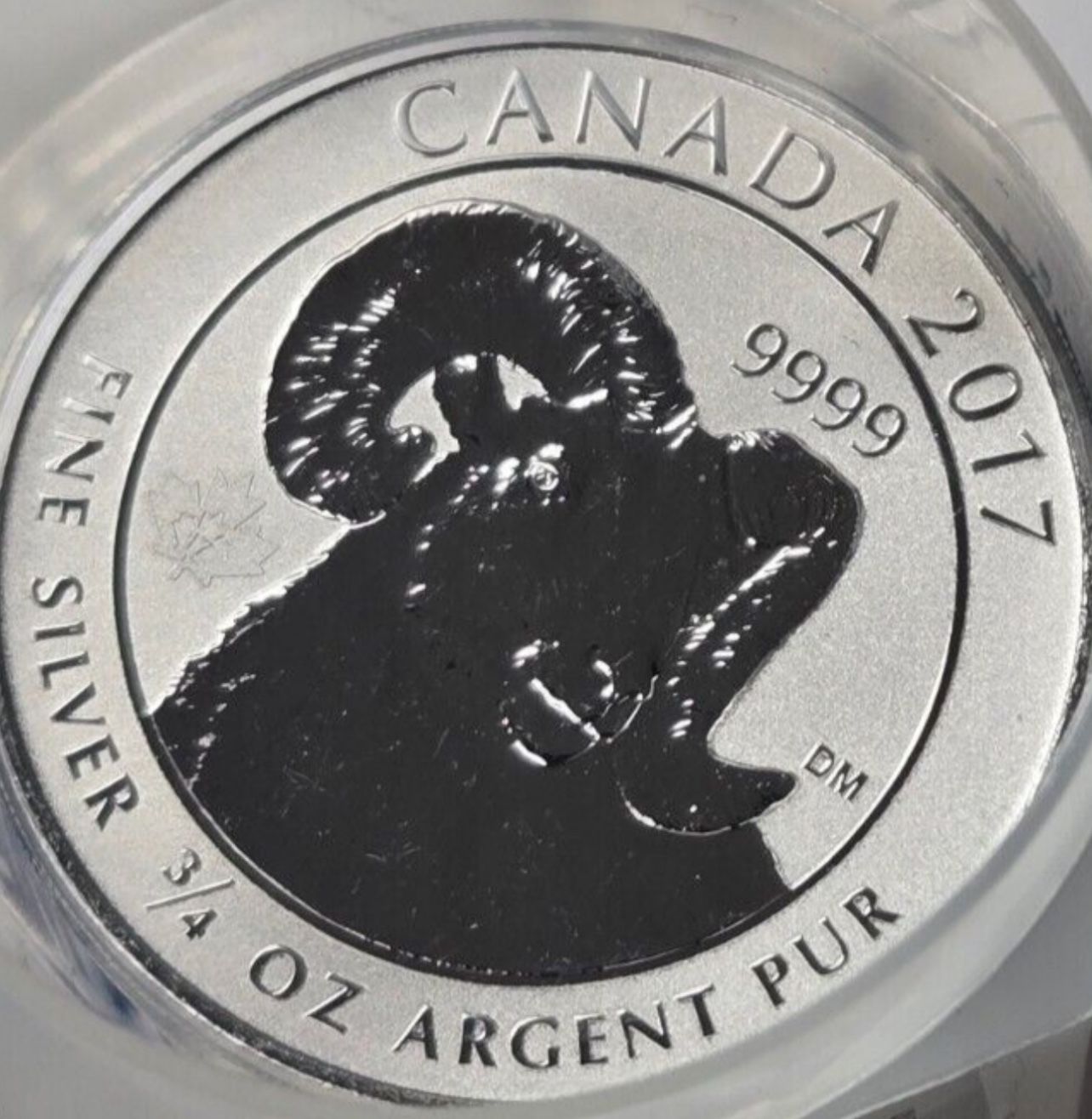 2017 Canada 2 Dollars • REVERSE PROOF • Queen Elizabeth, Bighorn Sheep Coin Design • 3/4 oz Pure Silver Round (.9999 Fine) • Uncirculated