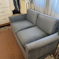 Vintage blue velvet two seat couch