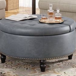 Gray Leather Coffee Table / Ottoman / Storage
