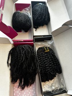 #2HC  7 Pieces Clips In Human Hair Extensions Kinky Curly 12”