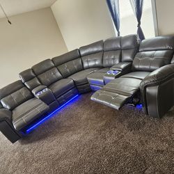 CHARCOAL GREY BRAND NEW POWER RECLINING SECTIONAL WITH LED LIGHTS SAME DAY DELIVERY 