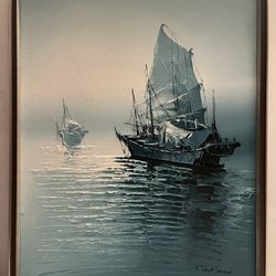 Antique Boat Painting m, early 20th C Japaness