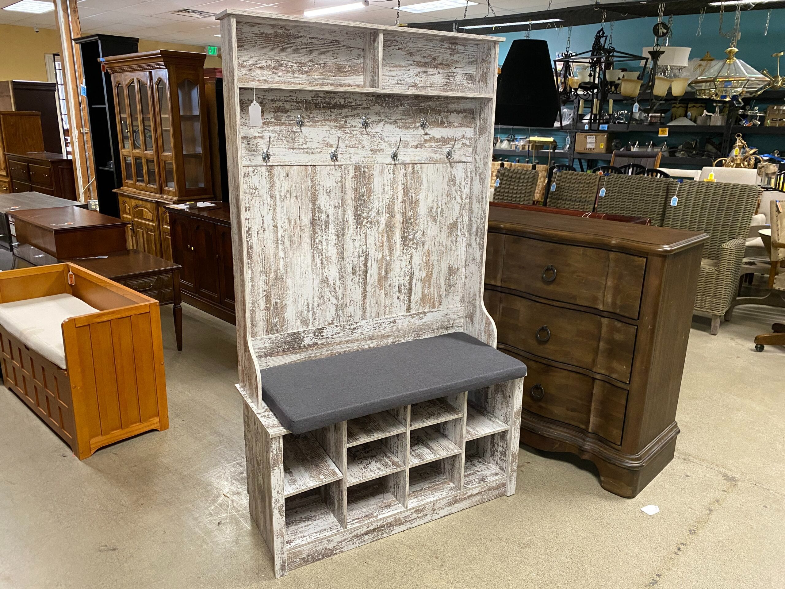 Grey Hall Tree Storage Bench