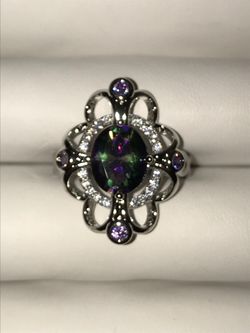Size 8 mystic topaz in silver ring