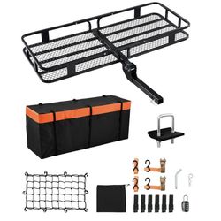 VEVOR 60x24x6 Folding Hitch Carrier - 500lb Capacity Cargo Basket & Waterproof Bag, Fits 2" Hitch Receiver For SUV, Truck, Pickup