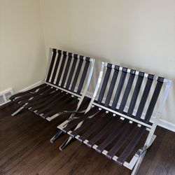 OBO 2 Vintage Barcelona Chrome Brown Leather Chair Frames