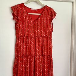 Red Flutter Sleeve V-Neck Sundress