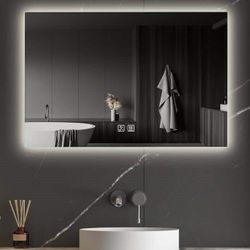 36 in. W x 24 in. H Rectangular Frameless Backlit LED with Anti-Fog Wall Mount Bathroom Mirror
