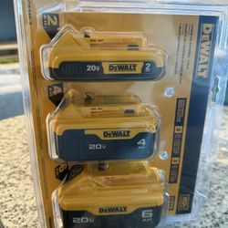 Dewalt 20V MAX XR Premium Lithium-Ion 6.0Ah Battery, 20V MAX XR 4.0Ah Battery, and 20V MAX 2.0Ah Battery