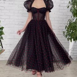Black And Red Midi Tulle Women’s Corset Gown 
