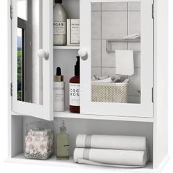 TaoHFE Medicine Cabinet, Medicine Cabinets for Bathroom with Mirror 2 Doors 3 Open Shelf, Bathroom Cabinet Wall Mounted Wooden Storage Over Toilet Lau