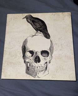 Halloween Glittery Canvas Picture (Skull & Crow)