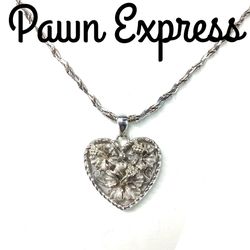 Sterling Silver Hibiscus Heart Pendant Necklace Set 
