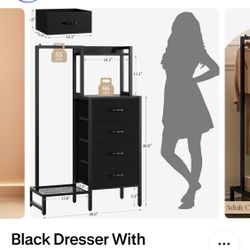 NEW - Black Fabric Dresser with Hangar Space