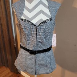 6 Degrees Black and White Gingham Blouse with Lace