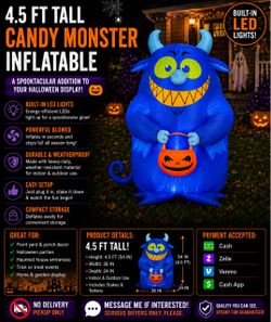 4.5 FT Blue Candy Monster Halloween Inflatable – Light Up