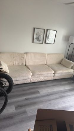 Large Cream Corduroy 3-Seat Sofa