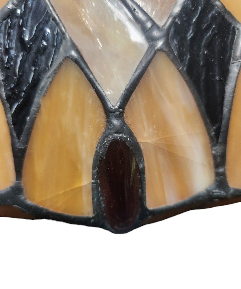 Vintage Stained Glass Table Lamp Brass Base