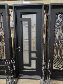 Modern IRON Entry Door with Glass Panel 36x80 and 36x96
