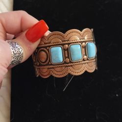 Turquoise And Copper Cuff Bracelet 