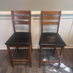 2 Counter Height Bar Stools – 24” – Wood w/ Padded Seats