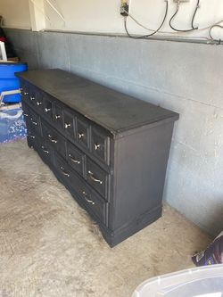 Solid Wood Dark Gray 3-Row Dresser – $150