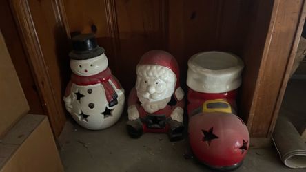 • Vintage Mid-Century 2-Foot Heavy Christmas Luminaries Set. Hand-painted with a beautiful vibrant sheen. Features cutout stars perfect for porch disp