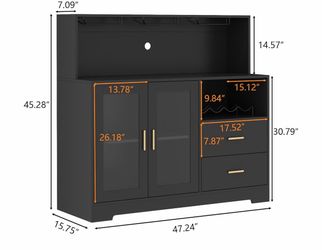 Bar Cabinet for Home with LED Light,Coffee Bar Cabinet w/ Wine & Glass Rack
