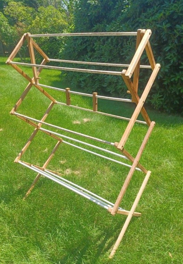 Vintage 60 large tall folding wooden drying rack