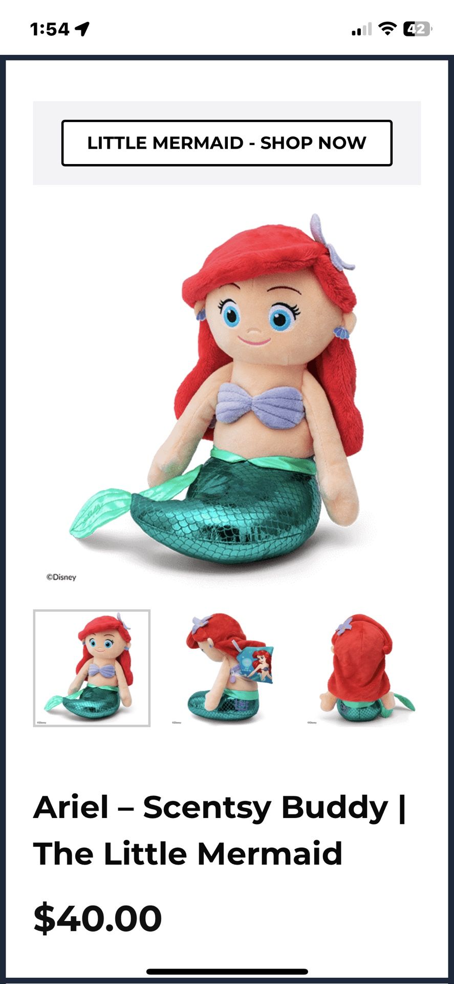 Ariel  “Little Mermaid “ Buddy W/scent Pak