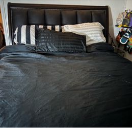 Dark Brown Sleigh Bed Frame with Upholstered Headboard
