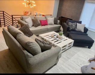 Couch and oversized chair with ottoman