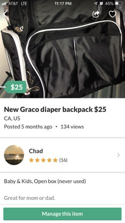 New Graco diaper backpack $25